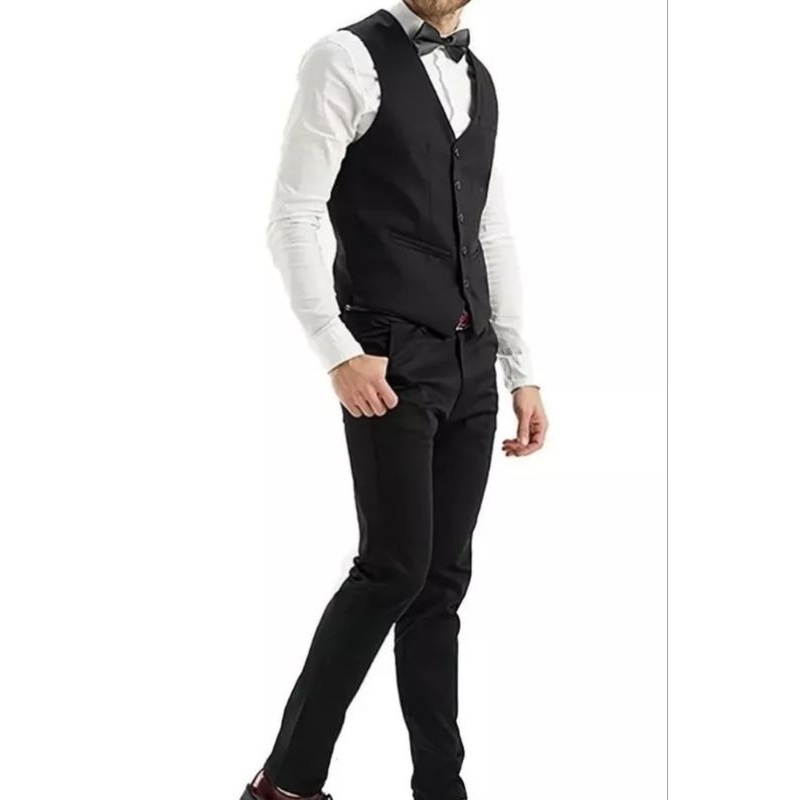 Calça Social Masculina Slim Preta em Oxford + Colete Social Masculino Slim
