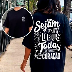 Camiseta Feminina Oversized ou T-Shirt Moda Gospel Jesus Cristo Fé Malha Premium Street Casual
