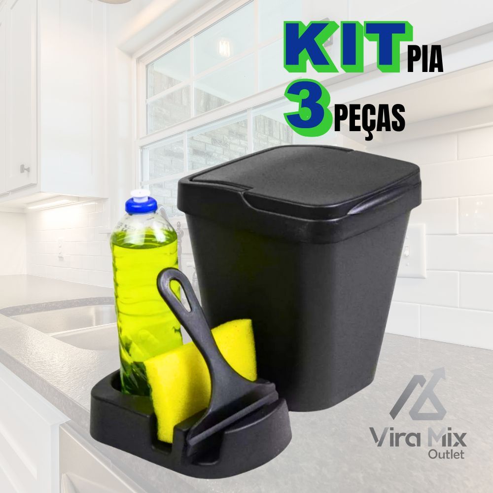 Kit Pia Cozinha Prático com Lixeira Rodo e Porta Detergente em Oferta na Shopee