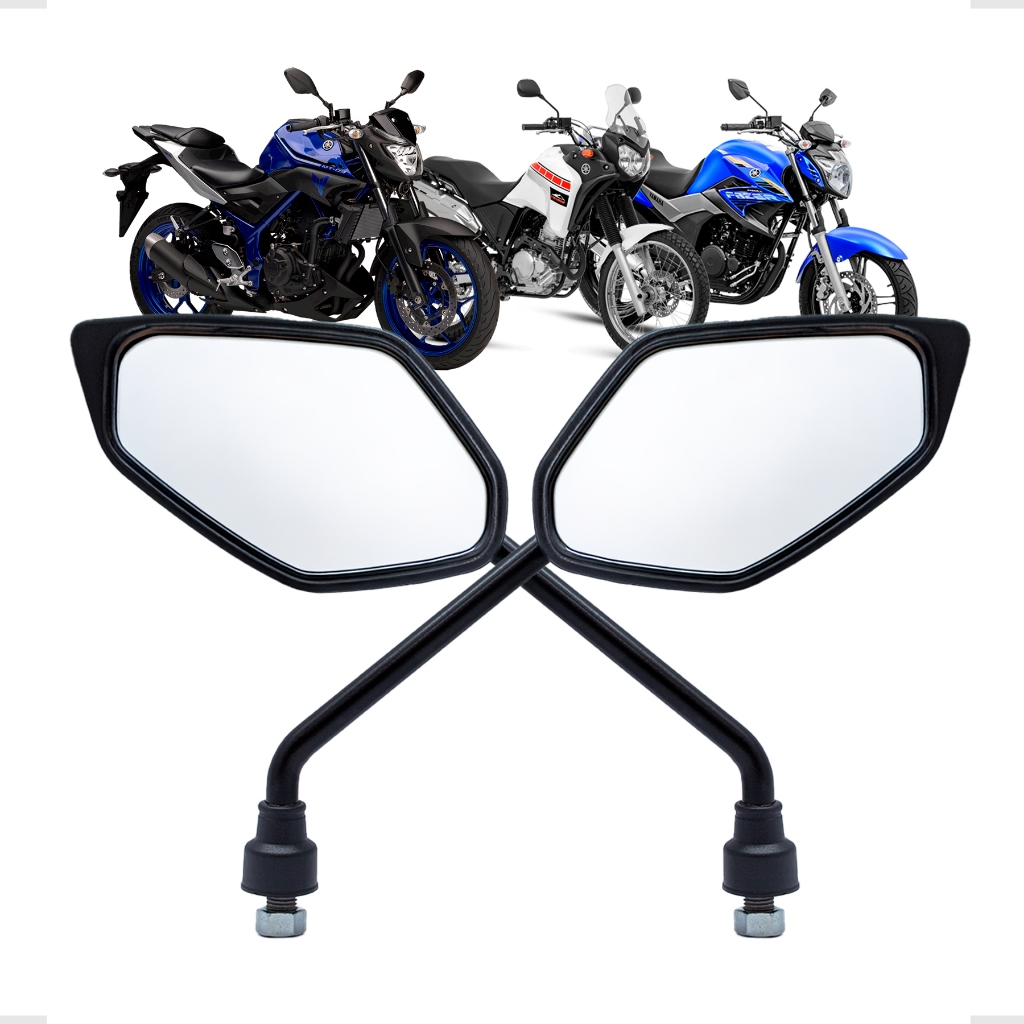 Retrovisor De Fazer 250 Crosser Lander Teneré YBR Factor Fazer 150 MT Lente Convexa Par Haste Fixa