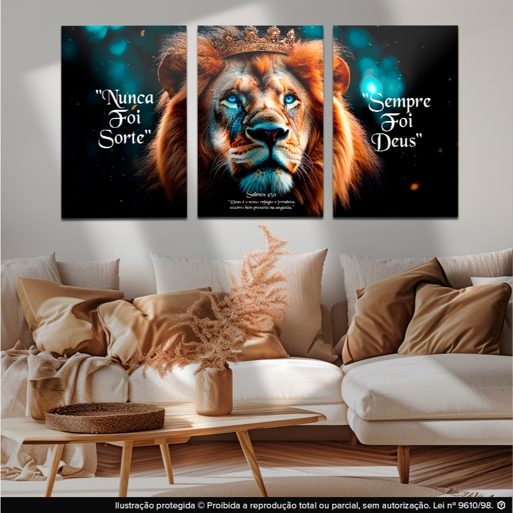kit quadro decorativo mdf leao frases nunca foi sorte sempre foi deus — imagem 2 de 2