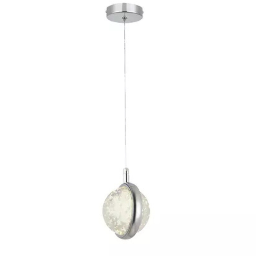 Lustre Pendente Led Bolhas Bolinha de Cristal Globo Cromado 3500k 7w Cromado Prata Lavabo Cabeceira - Cinderela