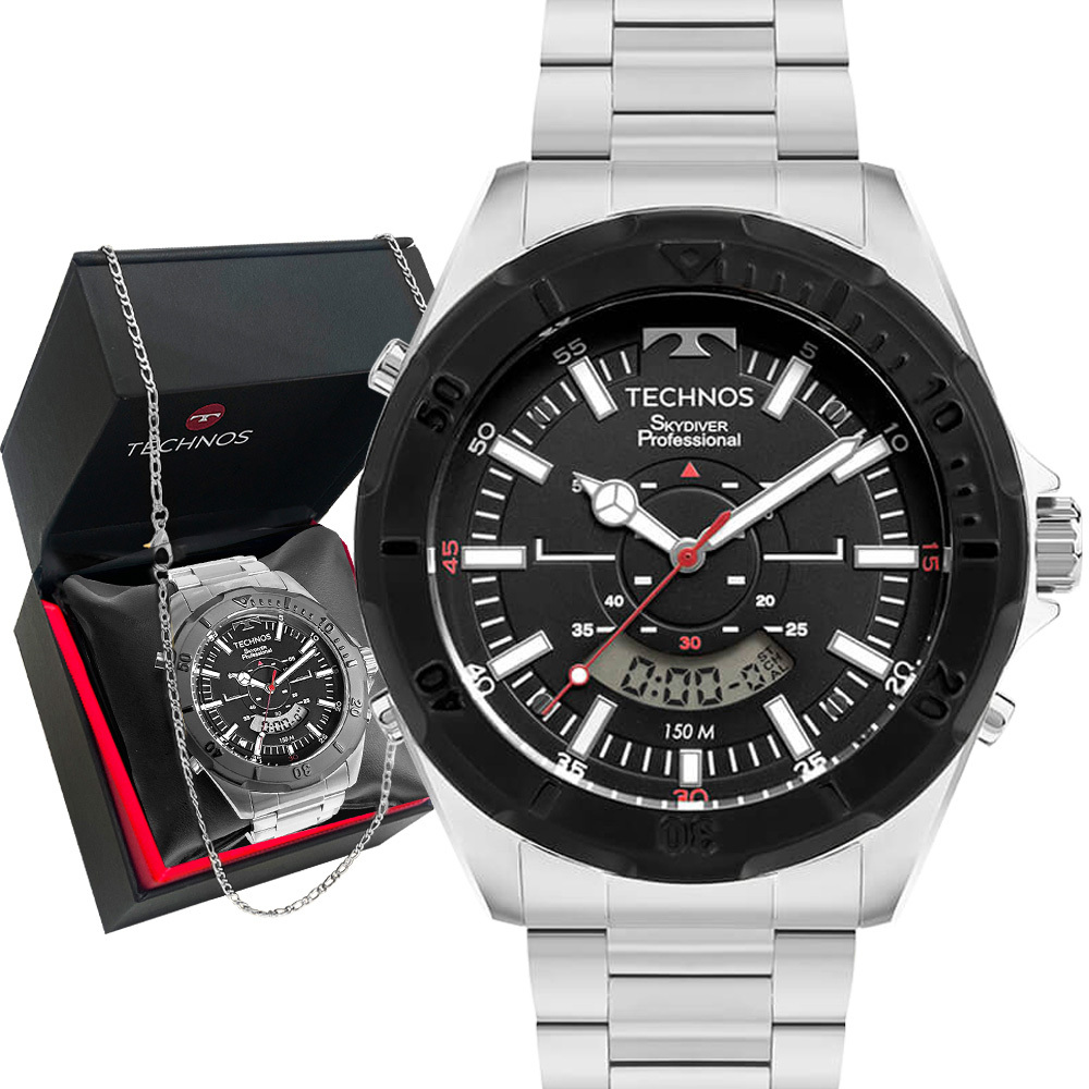 Relógio Technos Masculino Anadigi Prata 1 Ano De Garantia - Watches