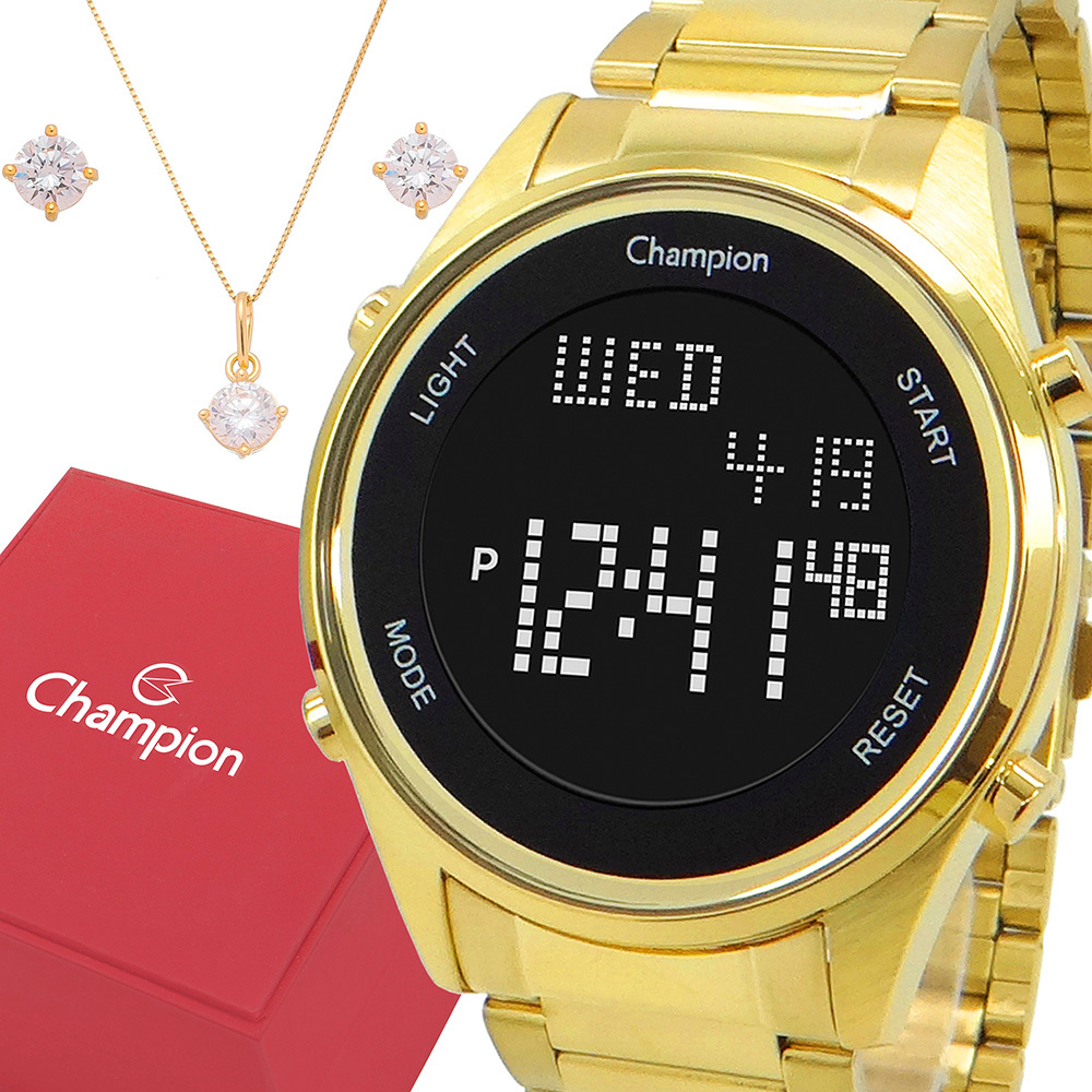 Relógio Champion Feminino Dourado Digital LED Original com garantia de 1 ano