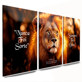 quadros decorativos 3 peças mdf leao frases quarto sala escritorio em Oferta na Shopee