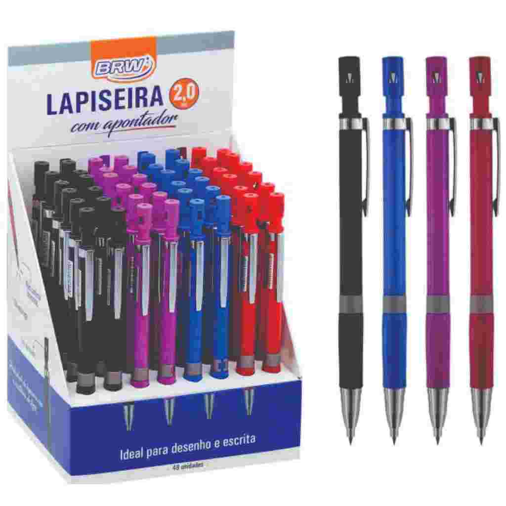 Lapiseira Técnica 2.0mm KIT COM 4 OU 8 UNID. Sortidas Com Apontador e Clip Brw LP2048 em Oferta na Shopee