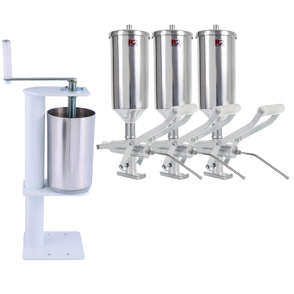 Kit Masseira Máquina Modeladora Churros Fuso Tubo + 3 Doceiras Recheadeiras Recheador Injetor Bomba 2 Lts + Espanhol R2