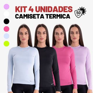 KIT 4 Camisetas Manga Longa Térmica Feminina Proteção UV 50+ Blusa Camisa Malha Fria Segunda Pele em Oferta na Shopee