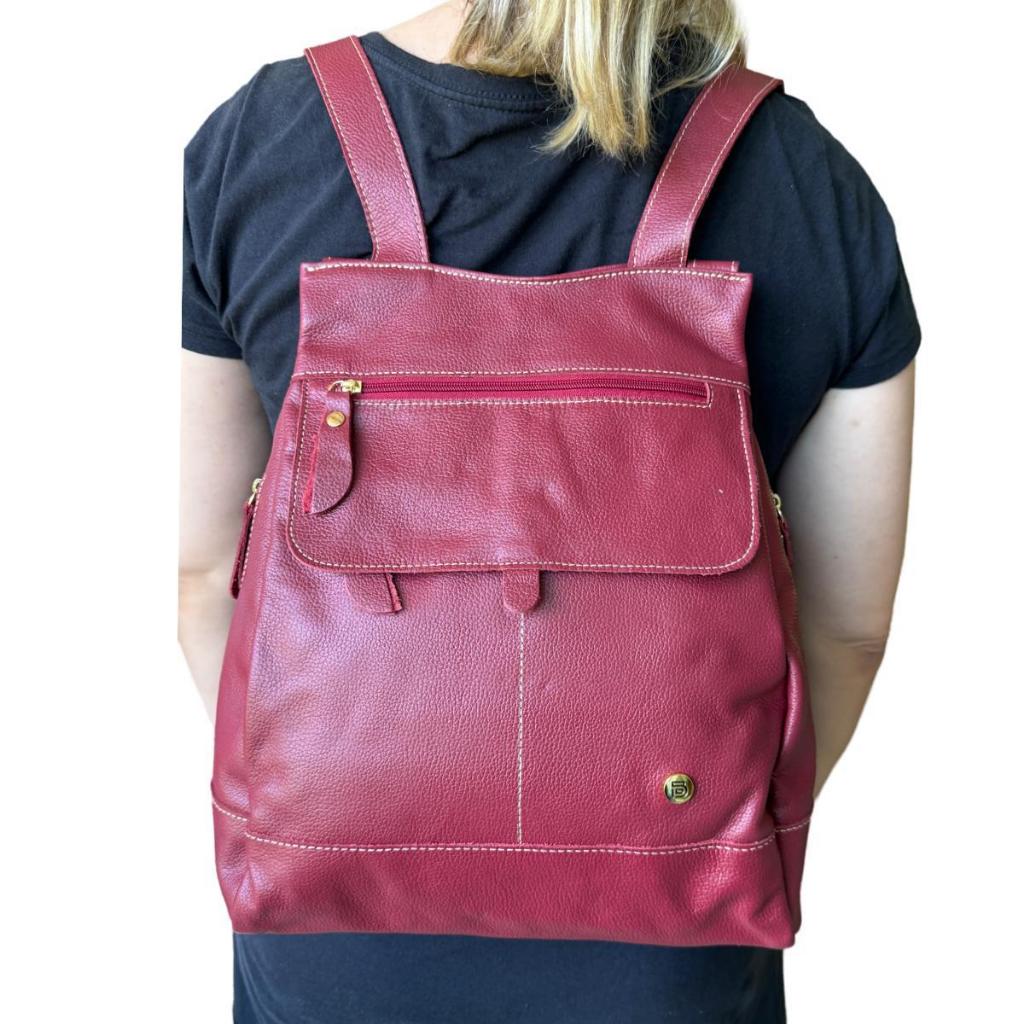 Mochila Bolsa De Couro Legítimo Passeio Viagem Luxo Garantia Cor: Bordô ; Tamanho: Pequeno ; Gênero: Feminino