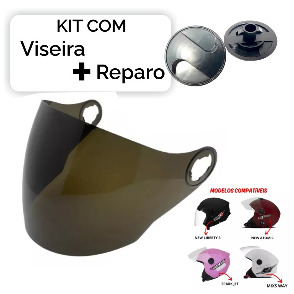 Viseira FUMÊ Capacete Pro Tork New Atomic, New liberty 3, Zeus 202FB, Taurus Joy23  com Par De Reparo incluso