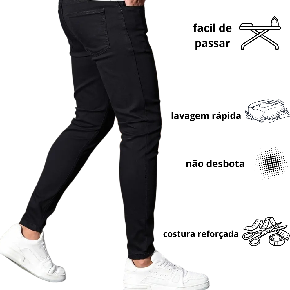 Calça Skinny Preta Masculina Jeans Com Elastano Lycra NF
