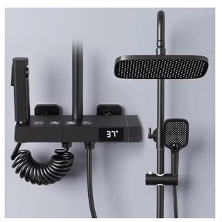 Chuveiro de Banheiro Modelo Chuva Com Temperatura e 4 Funções Chave de Piano Abs Preto.