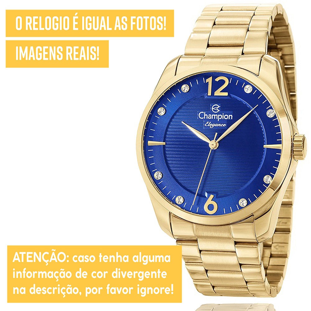 Detalhes do Relógio Feminino Dourado Champion Original 1 Ano de Garantia