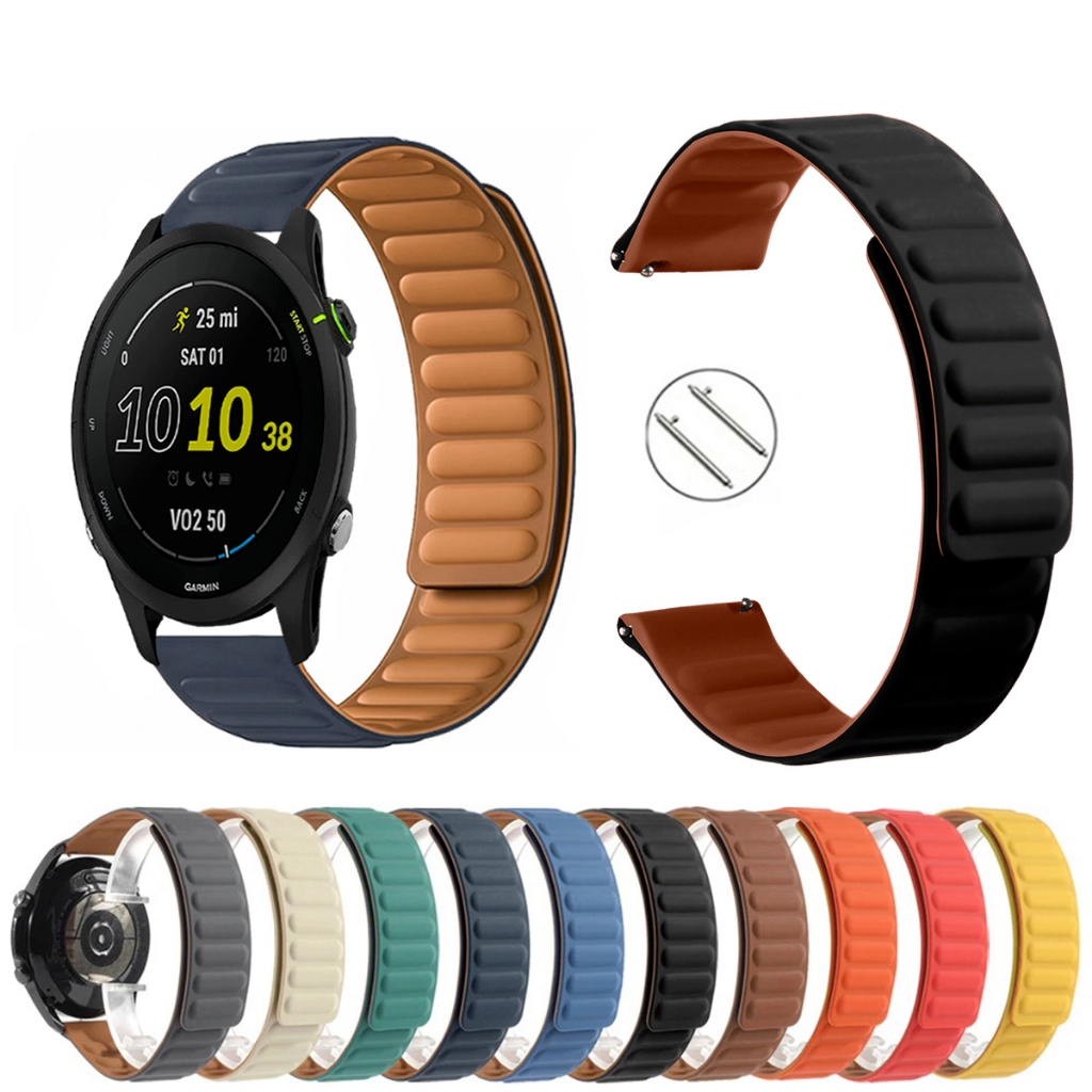 Pulseira 22mm Silicone Elos Imã Magnética para Smartwatch Garmin forerunner 255 (46mm) de Engate Rapido