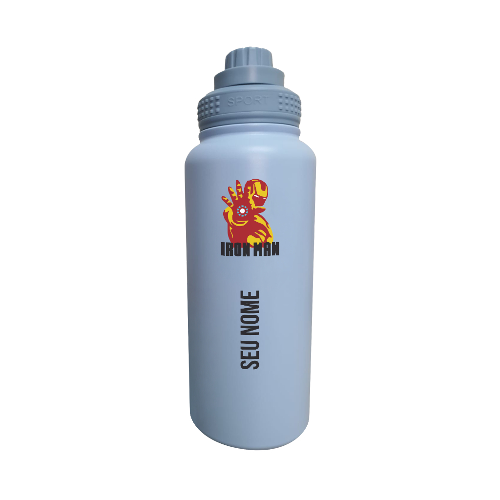 Garrafa Térmica Fresh de 1L Com Alça Personalizada do Homem de Ferro Com Nome [G-082]