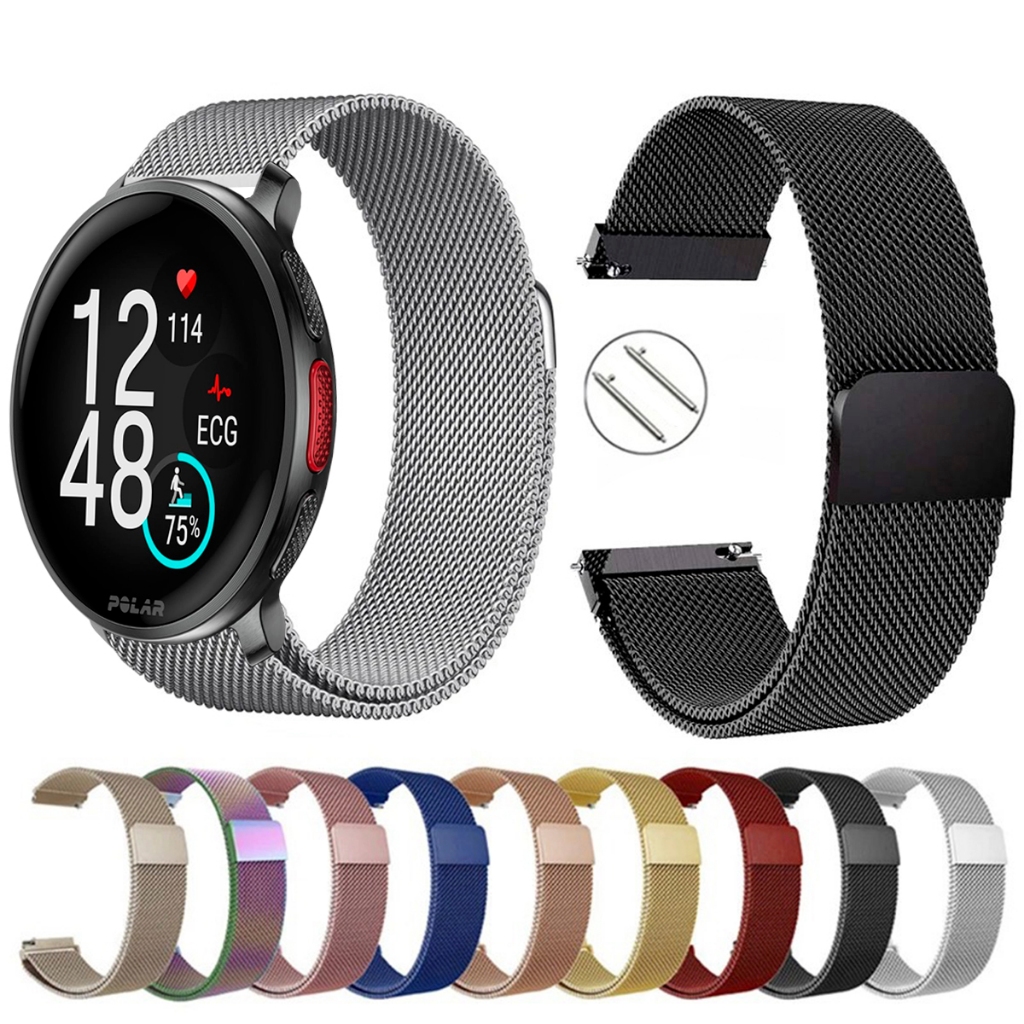 Pulseira de 22mm milanesa aço inox para Smartwatch Polar Vantage V3 de Engate Rapido