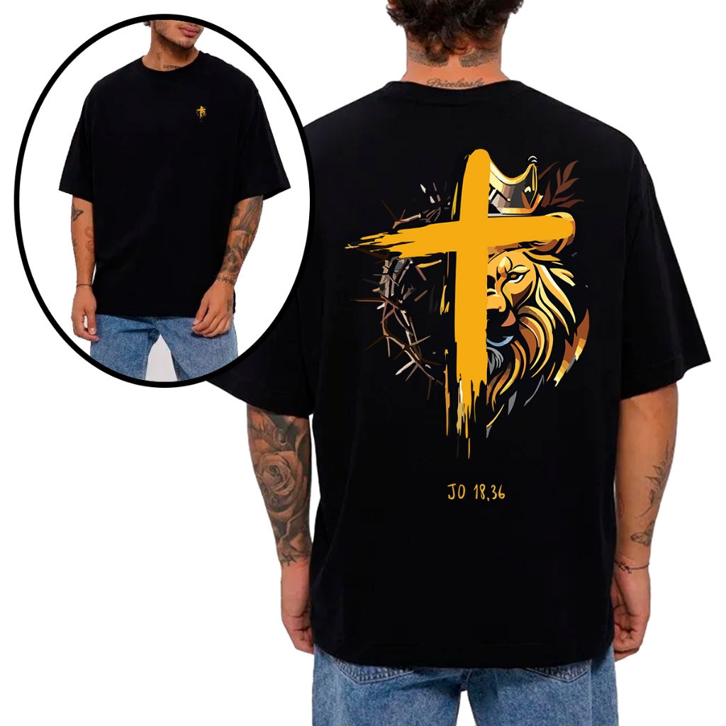 Camiseta T-shirt ou Oversized Masculina Cristã Gospel Leão de Judá Estampa Religiosa 100% Algodão em Oferta na Shopee