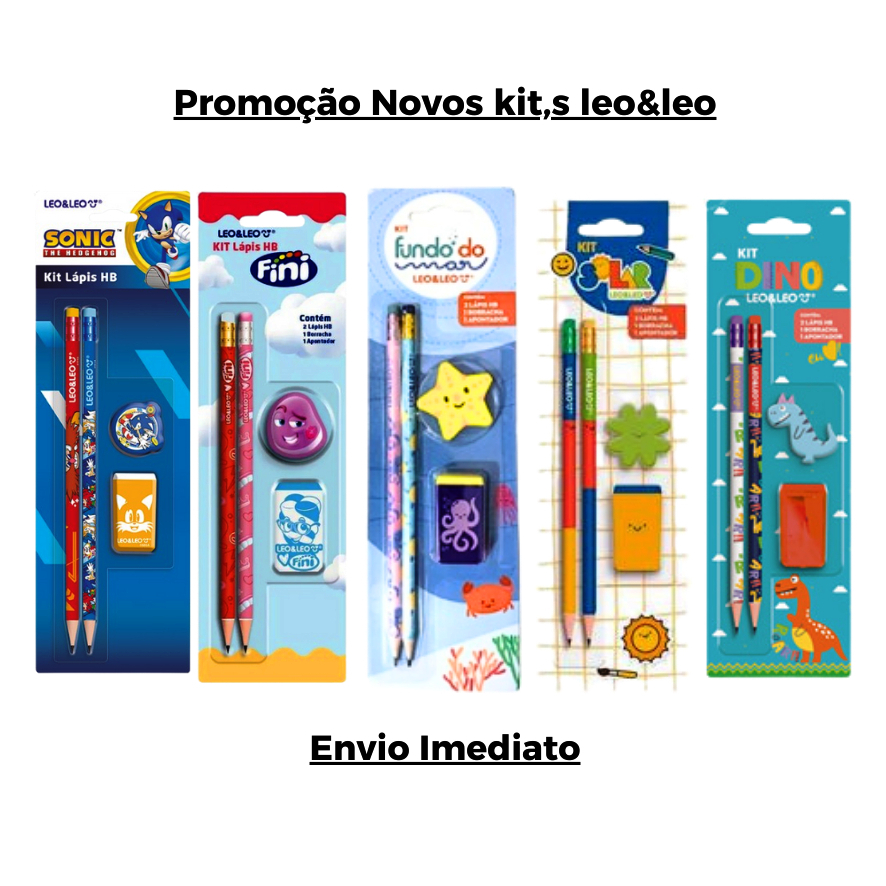 Kit Lápis Preto Nº2 Leo e Leo | 2 Lápis, Borracha e Apontador | Escolar, Escritório e Criativo