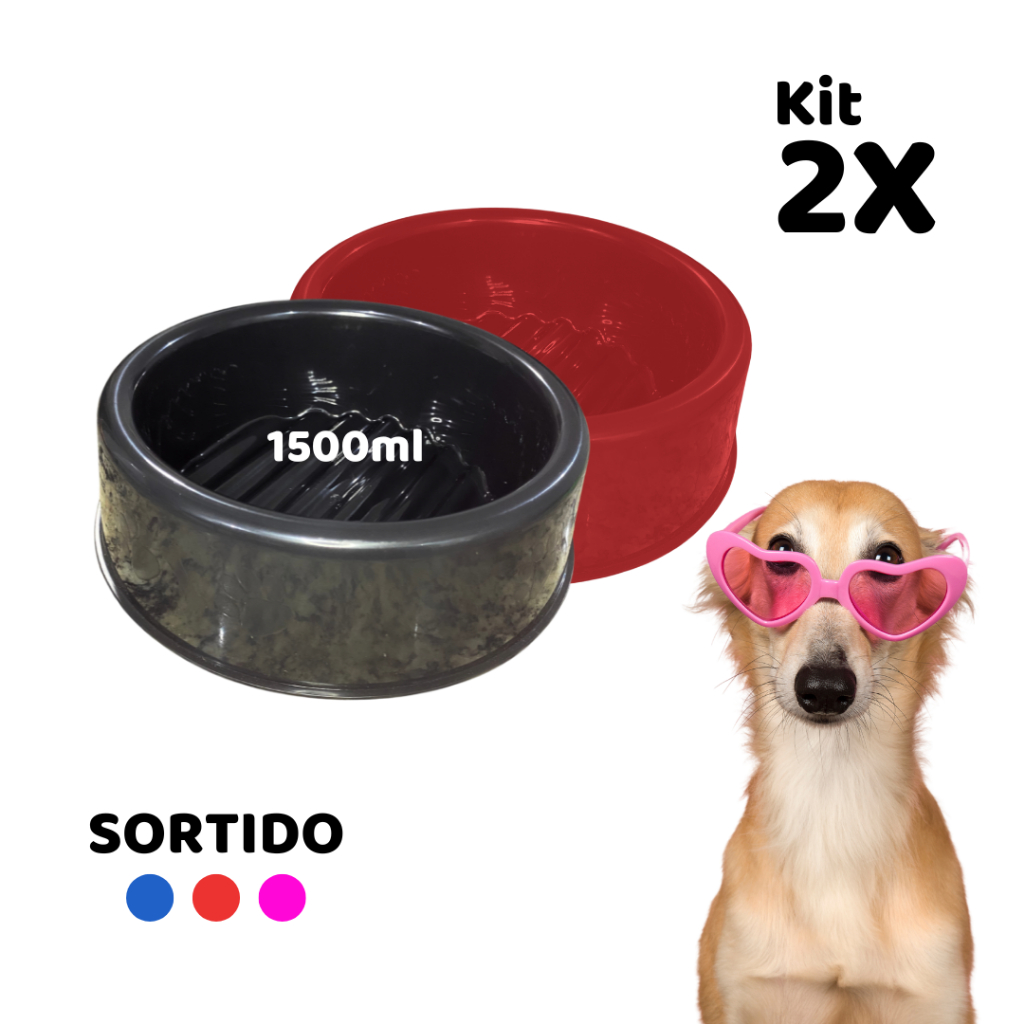 Kit 2 Potes de Ração para Cachorro Pet Comedouro Bebedouro 1500ml SORTIDO