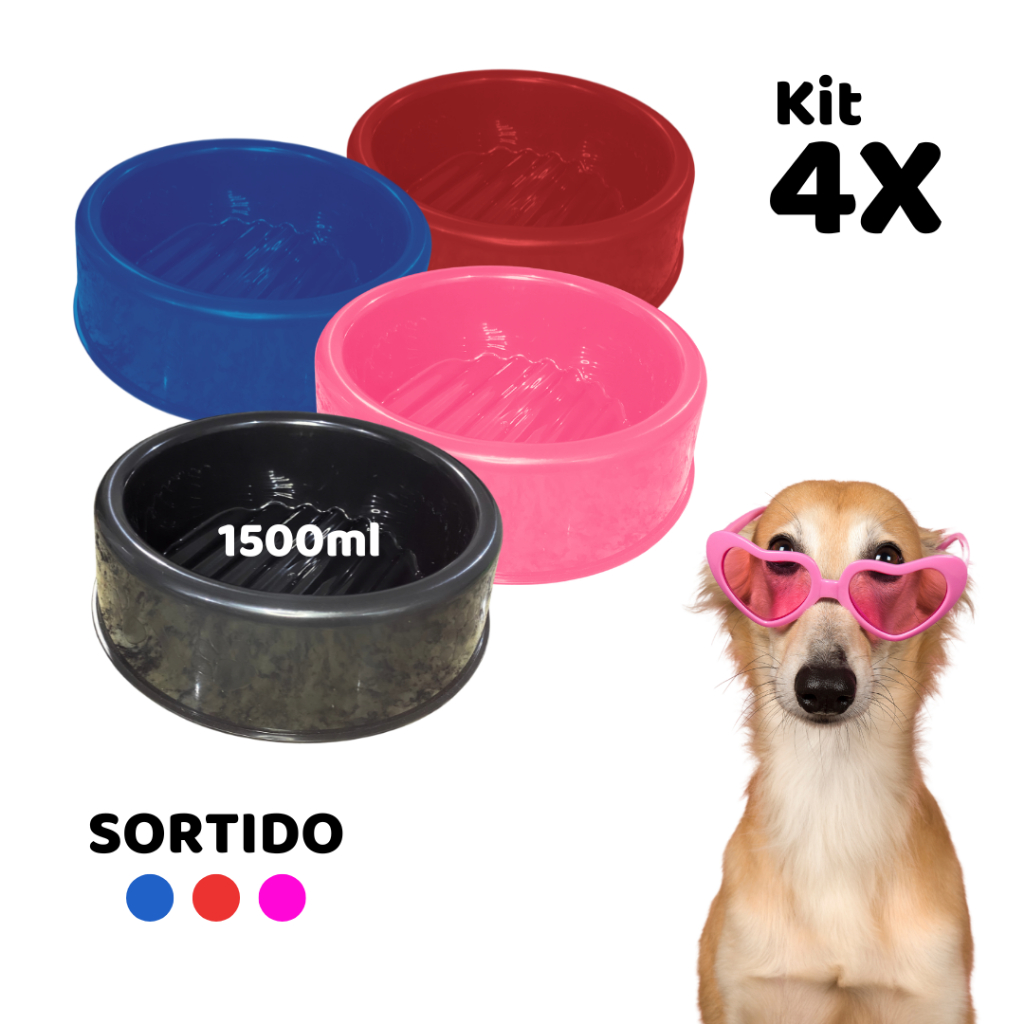 Kit 4 Potes de Ração para Cachorro Pet Comedouro Bebedouro 1500ml SORTIDO
