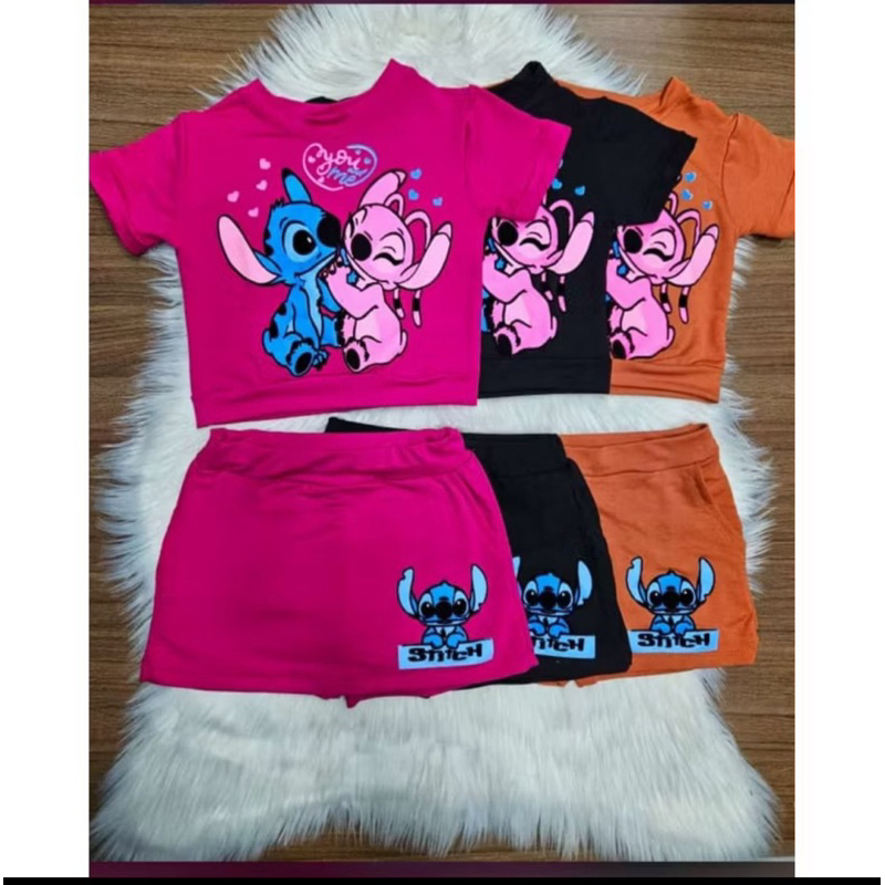 conjunto stitch short saia infantil