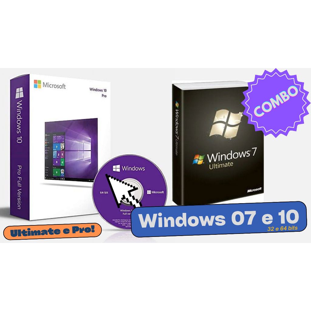 Combo DVD Instalação Windows 7 Ultimate e 10 Pro (LEIA A DESCRIÇÃO)