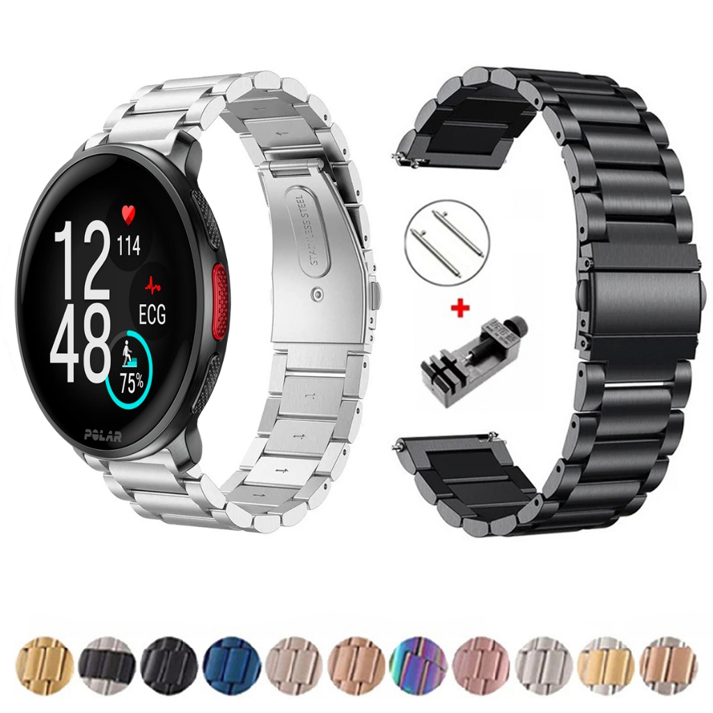 Pulseira de 22mm Metal Elos de aço inox para Smartwatch Polar Vantage V3 de Engate Rapido