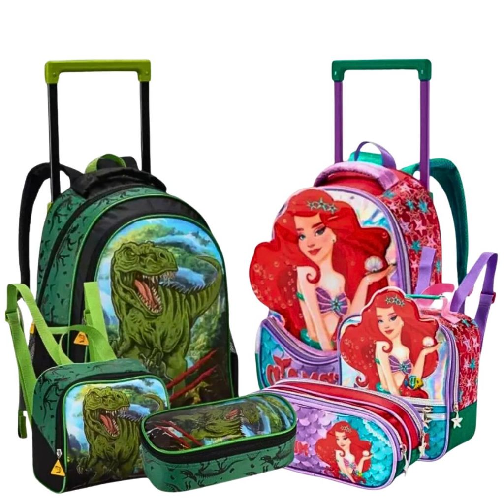 Kit Mochila Escolar Infantil 2 Em 1 Rodinhas Menino Menina Resistente Volta As Aulas