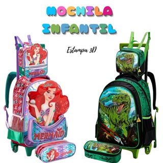 Kit Mochila Escolar  2 Em 1 Infantil de Rodinhas Menino Menina Estampas em 3D Resistente em Oferta na Shopee
