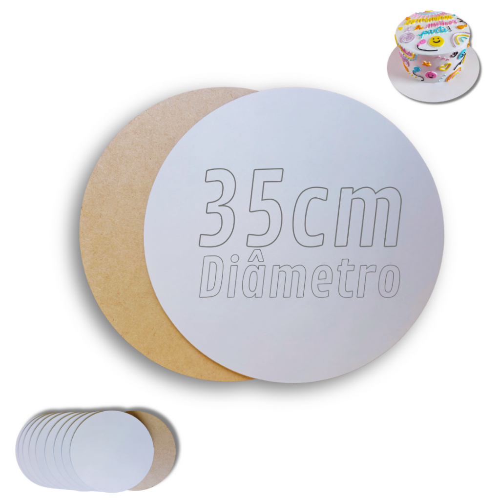 Kit 10 Cake Board 35cm Tabuleiro Bolo Em Mdf 3mm Redondo