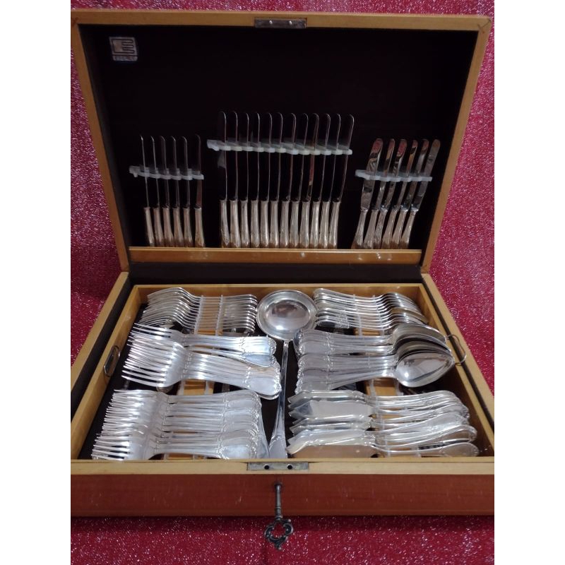 Faqueiro Banhado a prata130 PCs EBERLE caixa de madeira marfim antiguidade