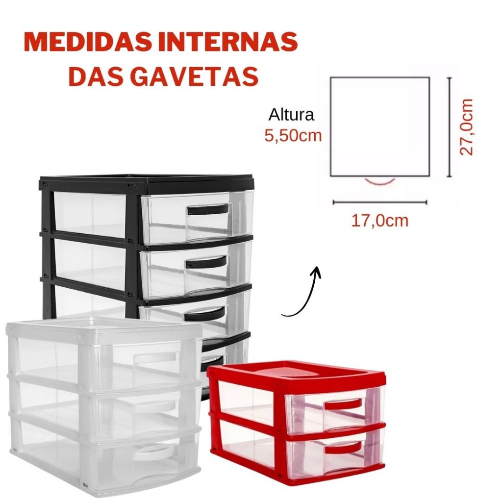 Gaveteiro Organizador de Mesa 2, 3 ou 4 Gavetas de Plástico Promoção - Jaguar — imagem 2 de 2