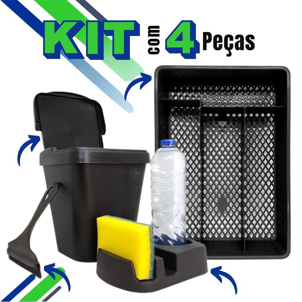 Conjunto para Pia Cozinha com Porta Talher e Lixeira Porta Detergente e Rodo em Oferta na Shopee