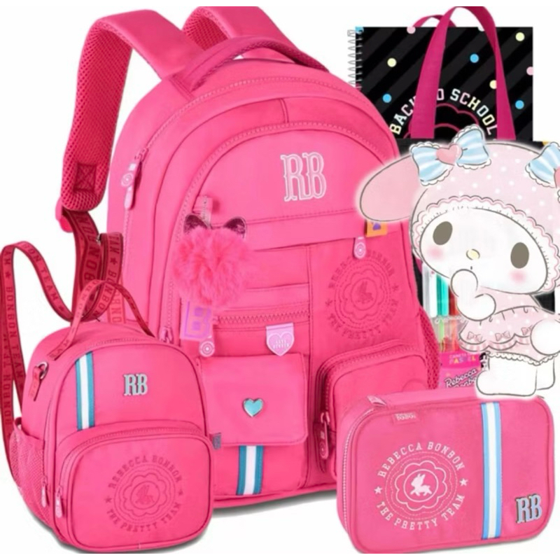Kit 3 Mochila Rebeca Bombom 2025 Mochila Estojo Box Lancheira Térmica