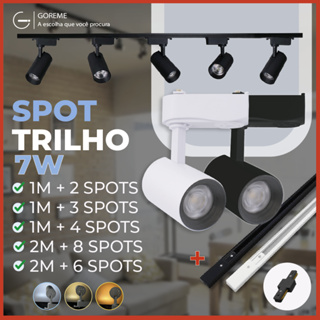 Trilho Spot LED para trilho eletrificado + Trilho + Conector Tubinho Preto e Branco 7W 360°| Bivolt em Oferta na Shopee