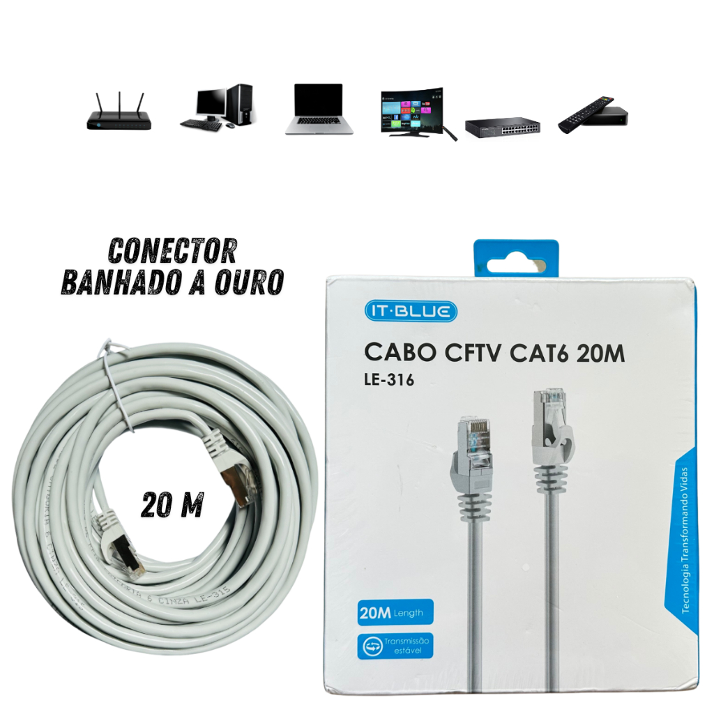 Cabo de Rede  30 metros Dados LAN internet RJ45 CAT6 20 15 10 5 3 Metros blindado resistente em Oferta na Shopee