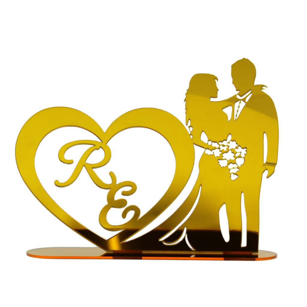Topo De Bolo Em Acrílico Espelhado Decoração Casamento 01 Unidade