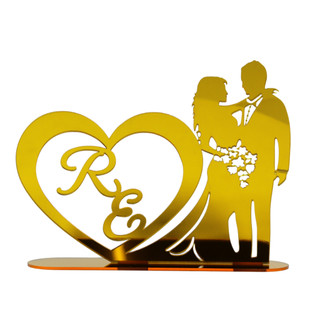 Topo De Bolo Em Acrílico Espelhado Decoração Casamento 01 Unidade