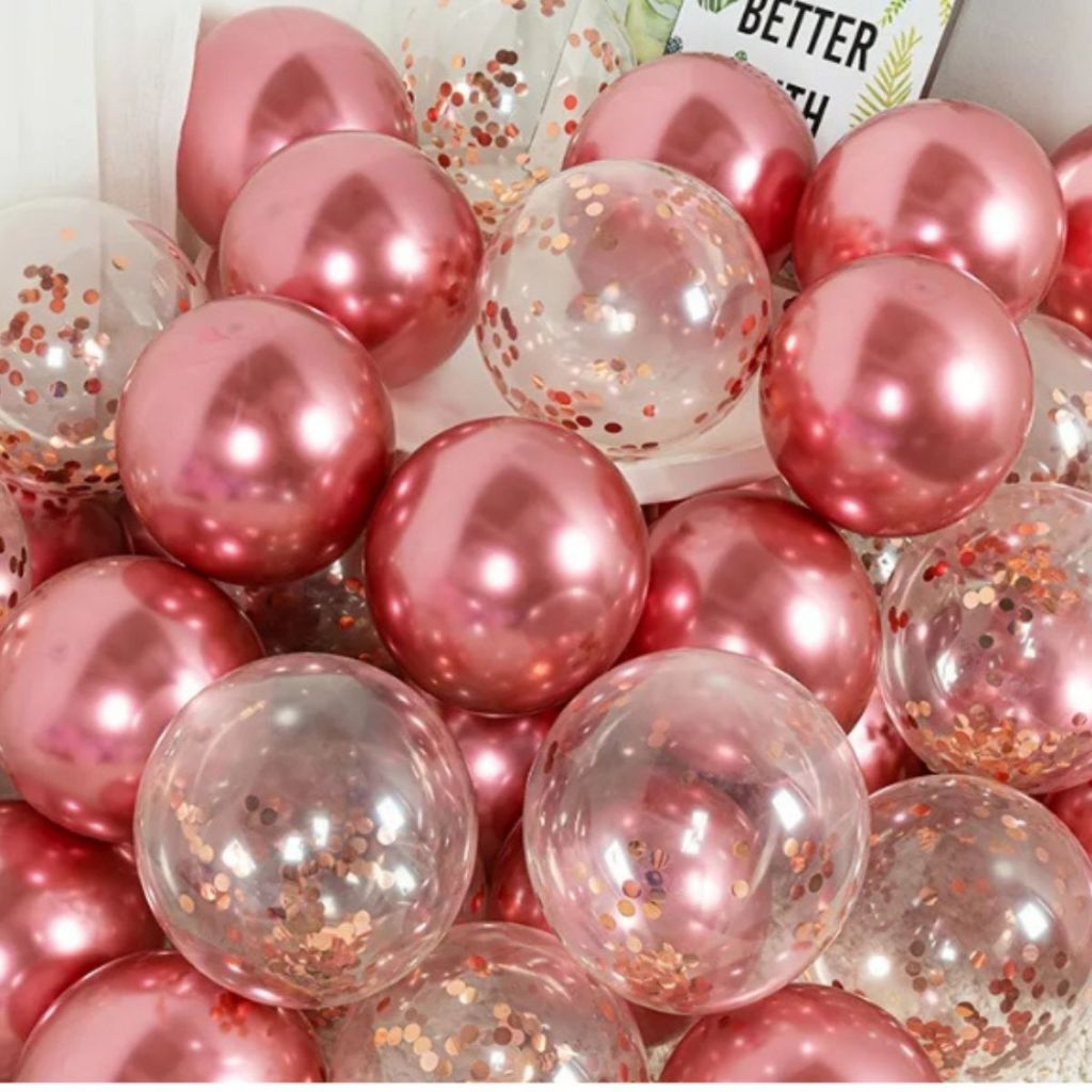 Kit 20 Balão Cromado Tam 9 Polegadas + Bexiga Cristal Transparente Tamanho 9 com Confete