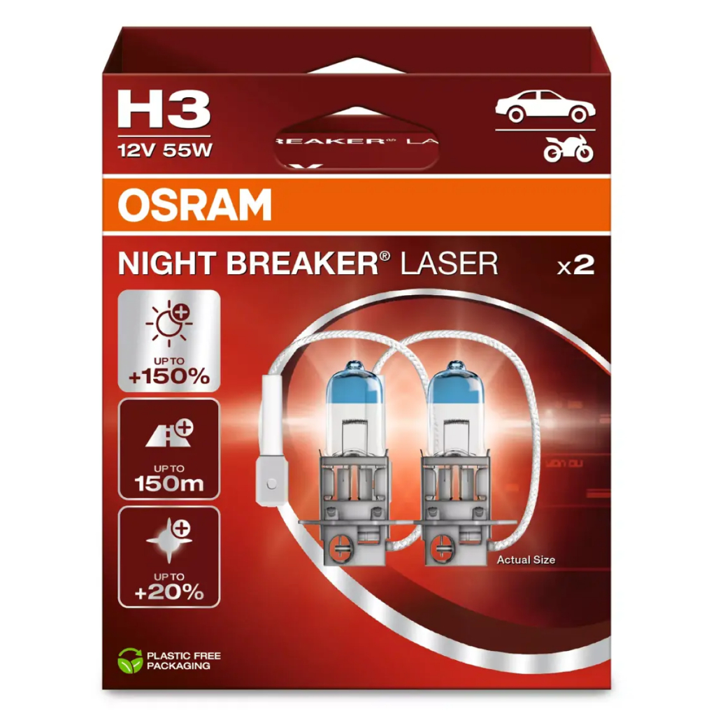 Par Lâmpada Osram H3 Night Breaker Laser 150% 3500k 12v 55w