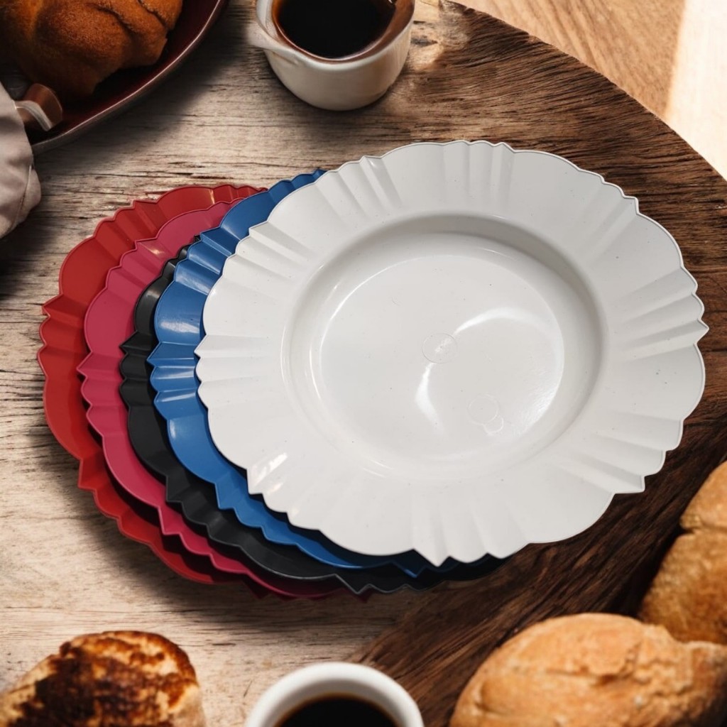 Kit 10 pratos fundos pétala colorido redondo refeição comida 23cm