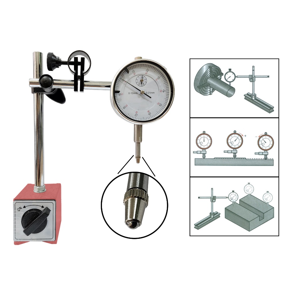 Kit Relógio Comparador com Base Magnética Faceamento Disco Freio