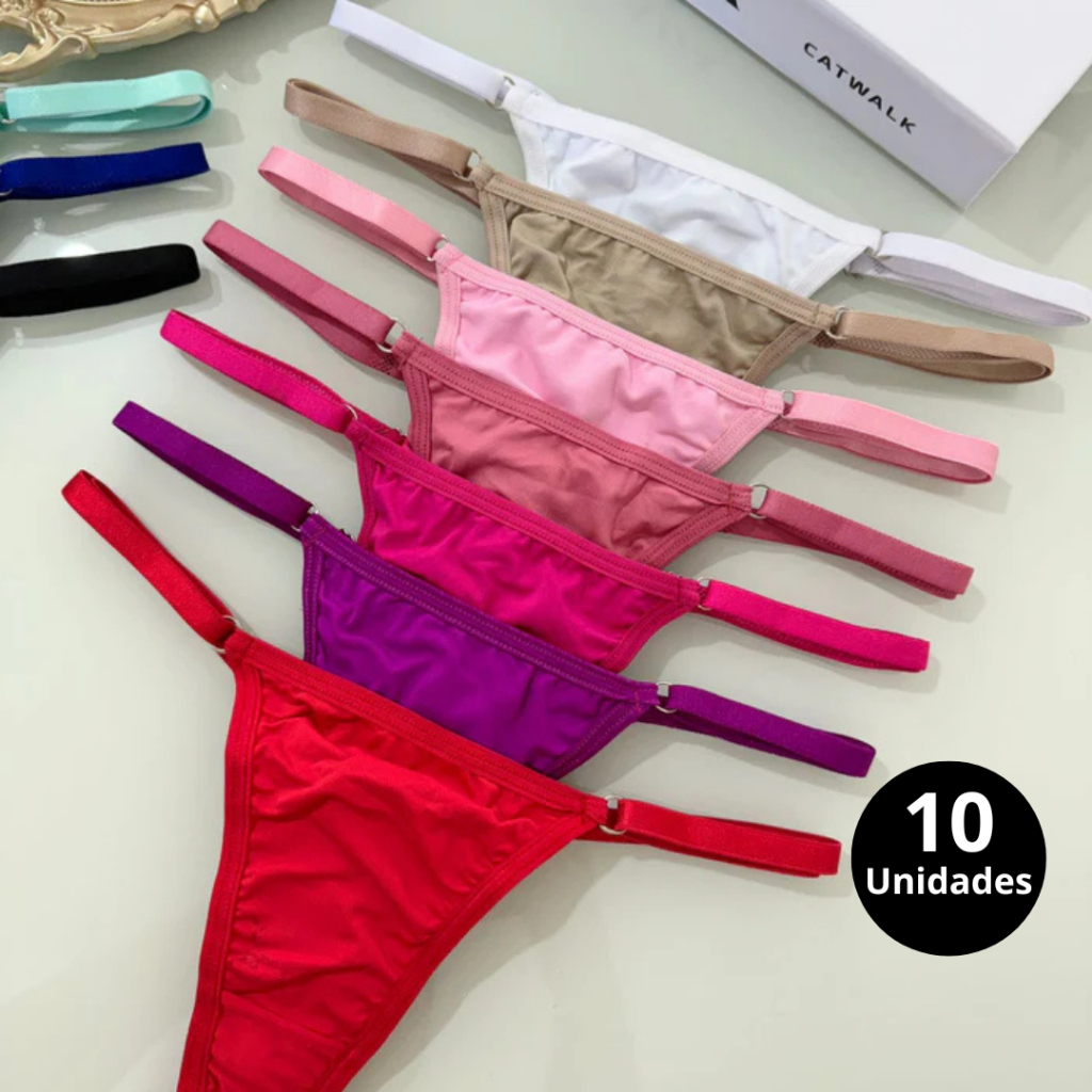 Kit C/10 Calcinha Microfibra Fio Dental Regulagem Lingerie Sexy