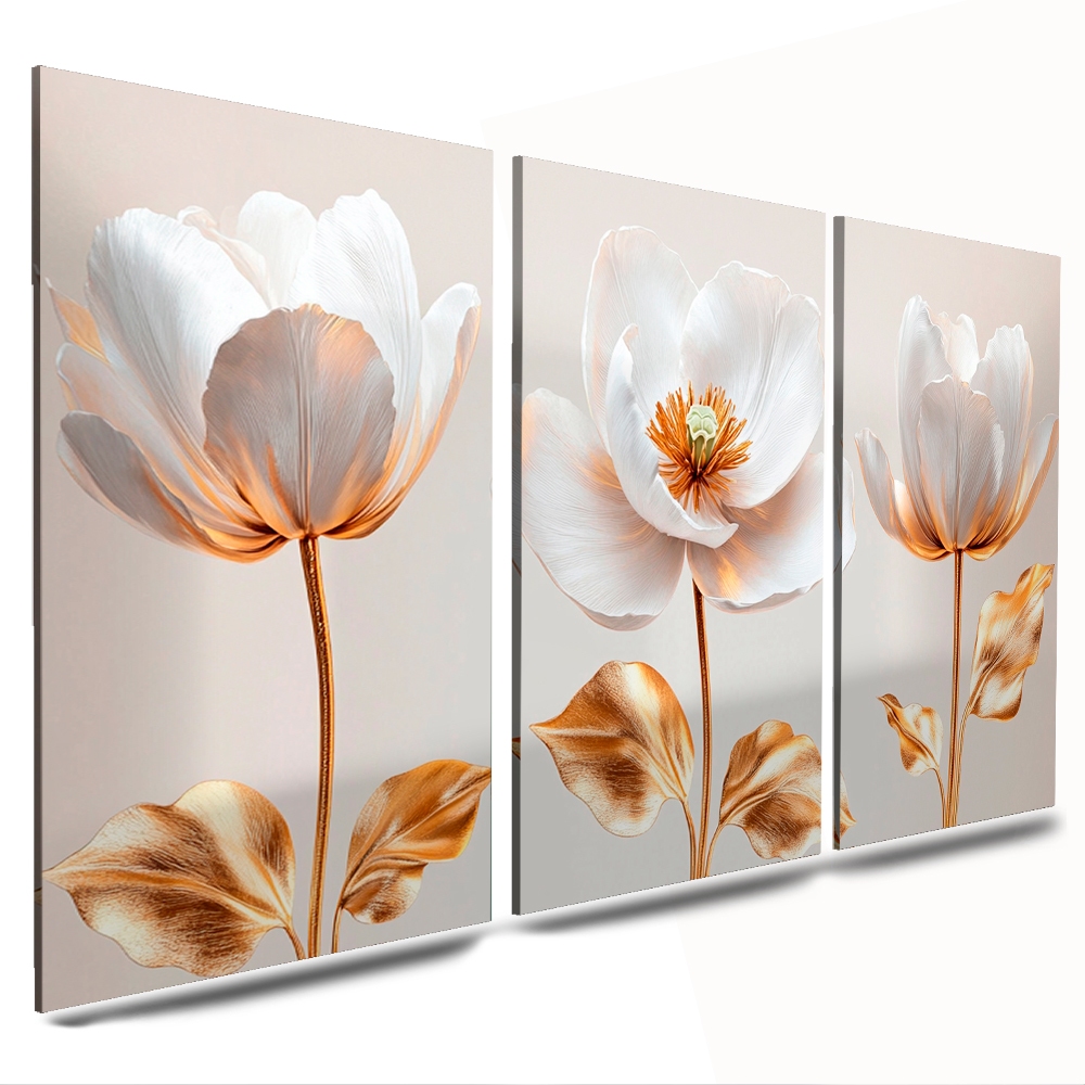 kit quadros decorativos em mdf flores flor tulipa branca sala grande em Oferta na Shopee