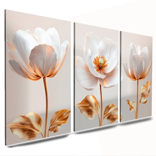 kit quadros decorativos em mdf flores flor tulipa branca sala grande em Oferta na Shopee