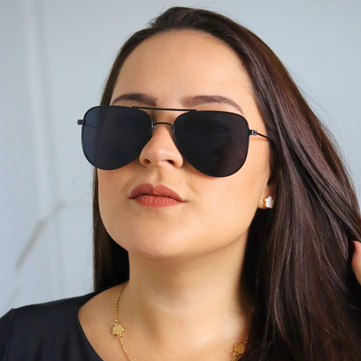 Óculos de Sol Boss Preto Aviador Blogueira Tendência Clássico Retrô Vintage uv400 Feminino