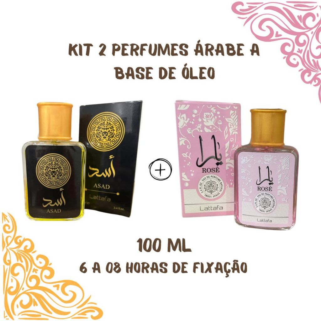 Kit perfume importado Árabe amadeirado Asad masculino + Perfume Árabe Yara Feminino Rose