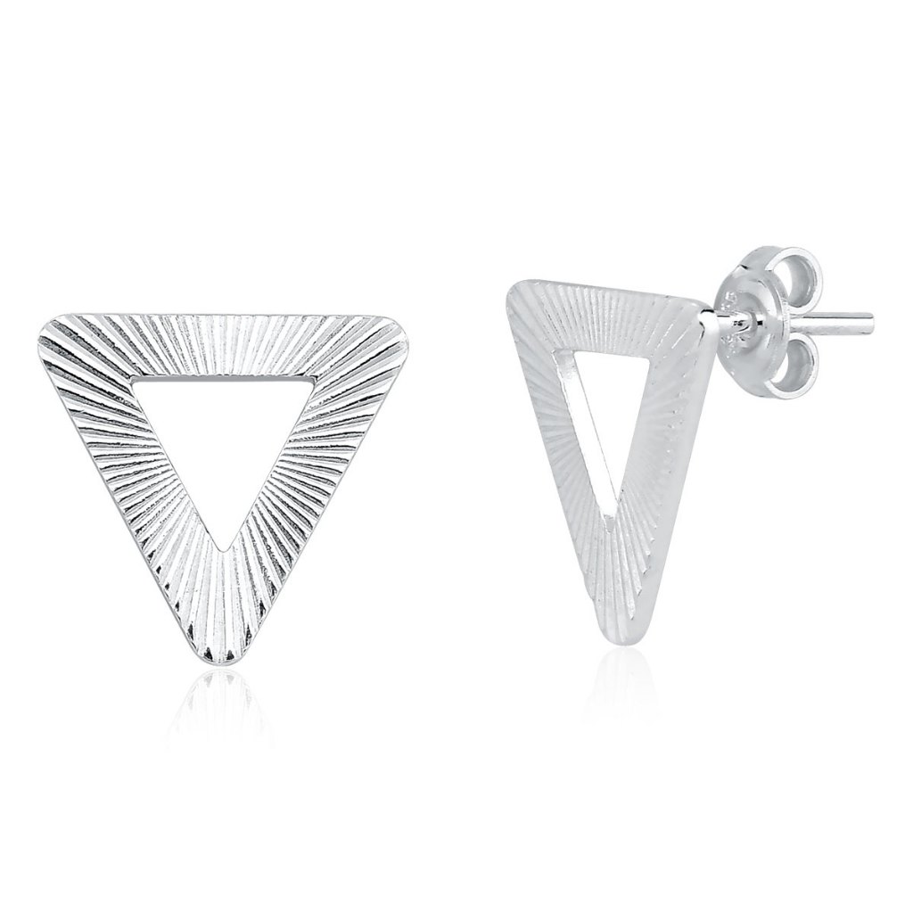 Brinco Feminino de Prata 925 Triangulo Vazado Diamantado 12mm