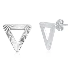 Brinco Feminino de Prata 925 Triangulo Vazado Diamantado 12mm