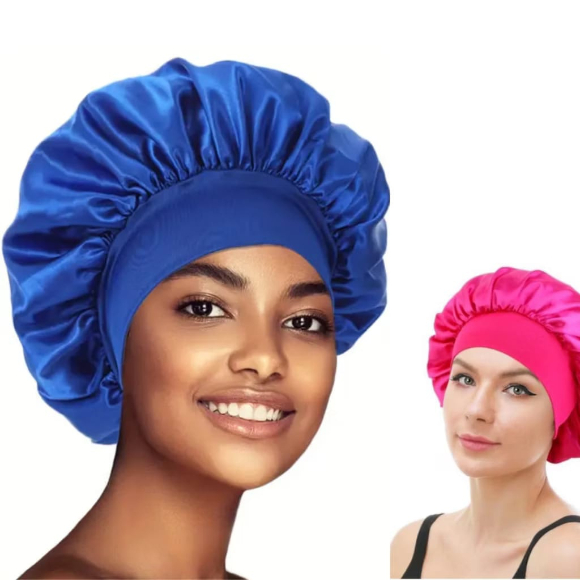 Kit 2 Touca de cetim 1 Rosa pink e 1 Azul Royal com faixa antifrizz cabelos lisos e cachea...